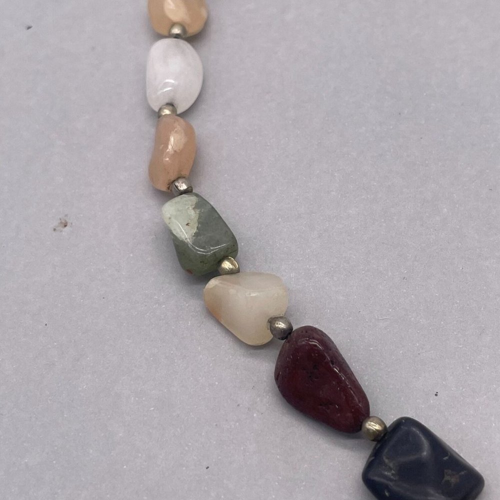Multicolor Mixed Real Natural Stone Beaded Necklace Hook Closure 25 Inches - Picture 4 of 7
